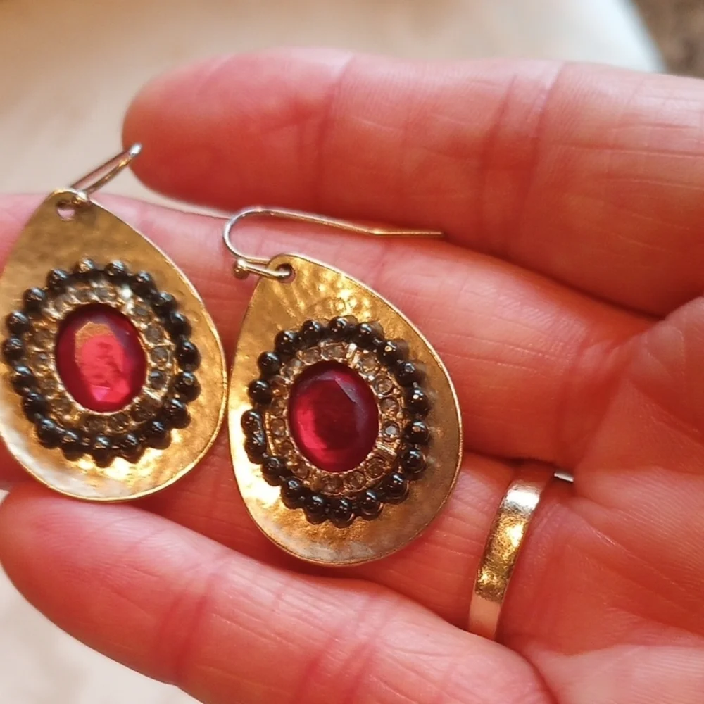 Chico's Gold and Red Teardrop Earrings - Picture 4 of 4